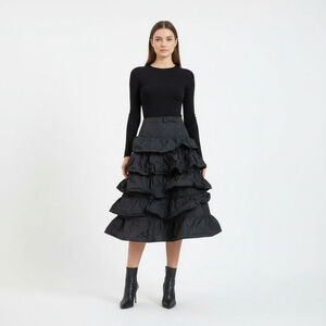 Urban Outfitters Midi Rainee Tiered Black Ruffled A-Line Skirt - 
Medium